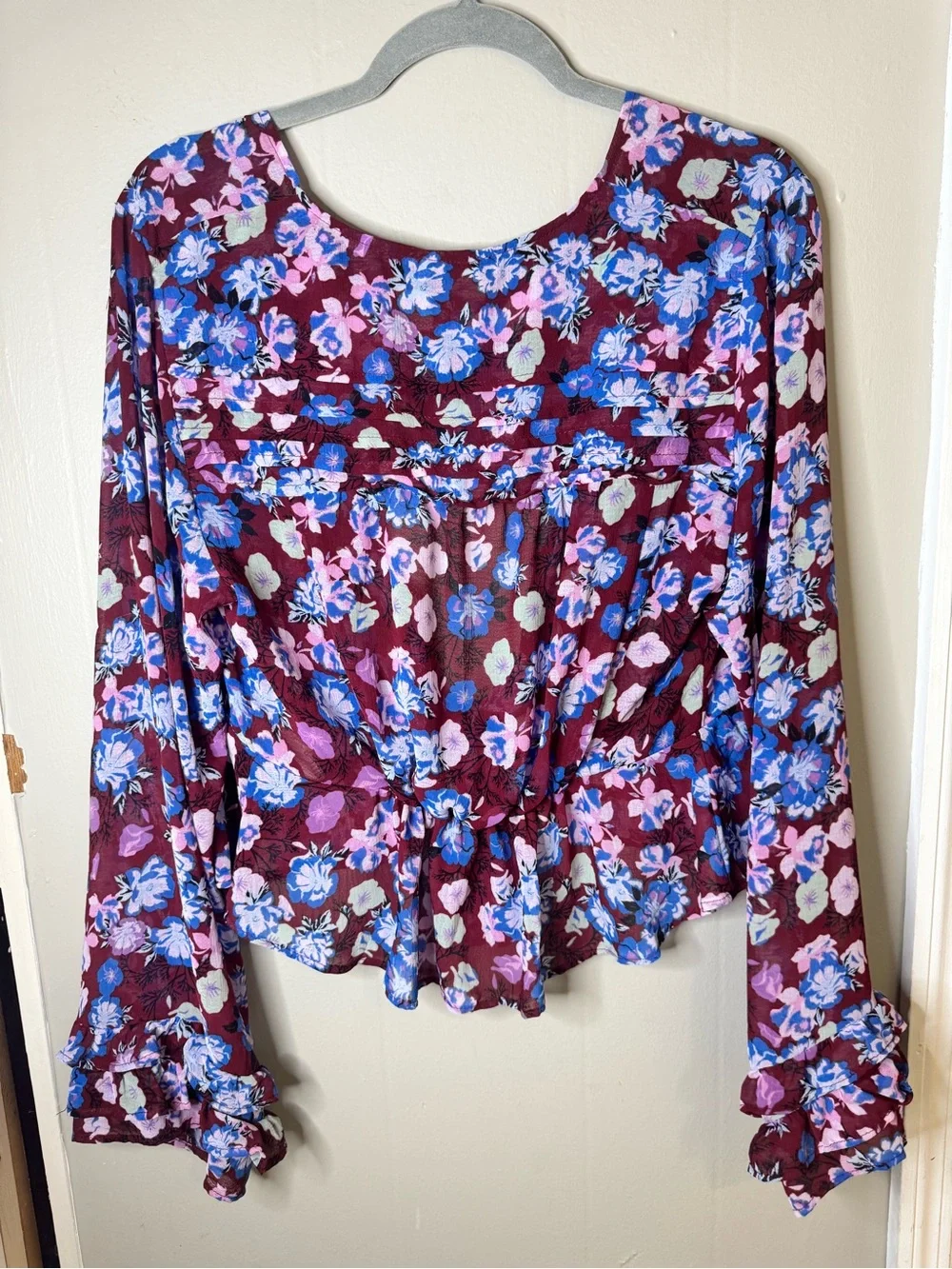 Free People Floral Maybel Blouse in the Shiraz Combo Colorway Size Medium